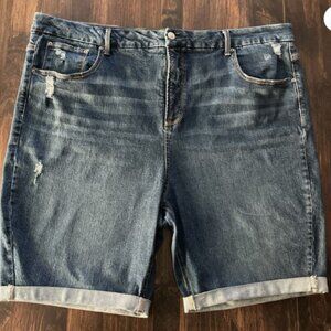 Terra & Sky Women Denim Shorts 3X 26W Stretch Distressed Medium Blue Wash Cuffed
